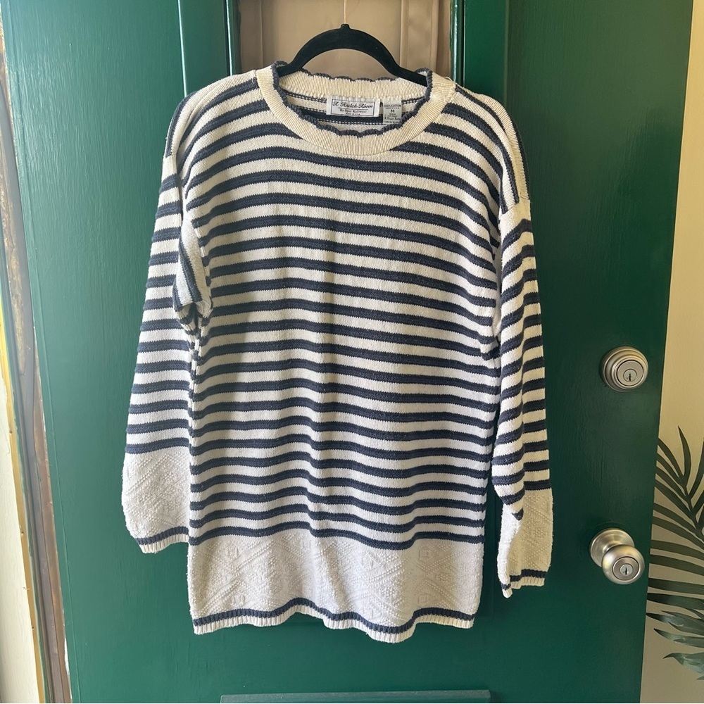 A Knitch Above Striped Crew Neck Sweater - Navy and White